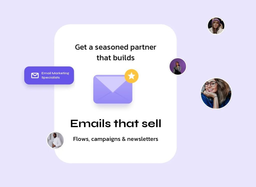 Email marketing specialists graphic with an envelope icon and the message Emails that sell